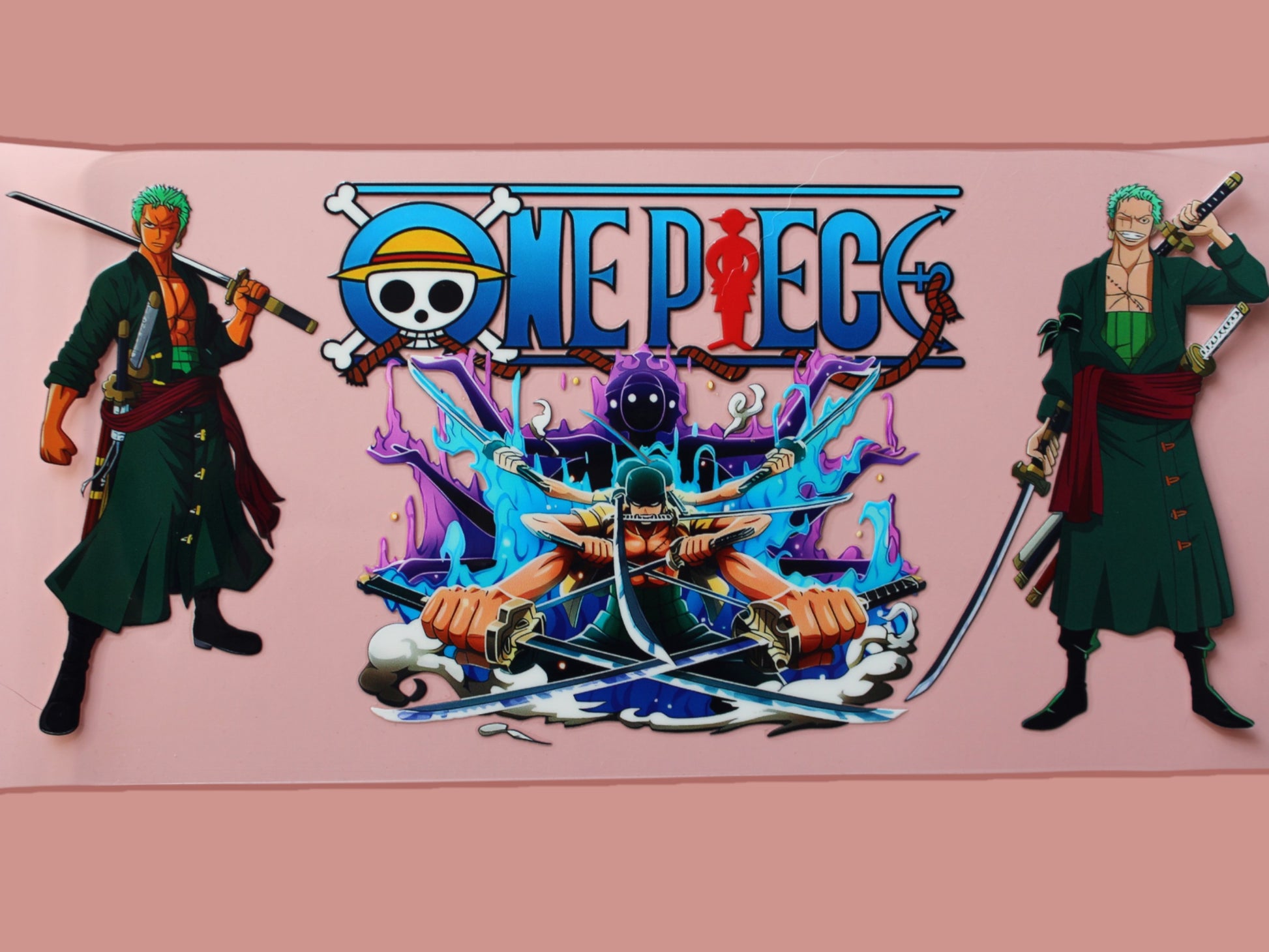 Trinkglas mit Bambus Deckel und Glasstrohhalm | Anime Trinkglas | One Piece Trinkglas | Trinkbecher | Zorro | Ruffy | Klar | 560ml | 18 uz.