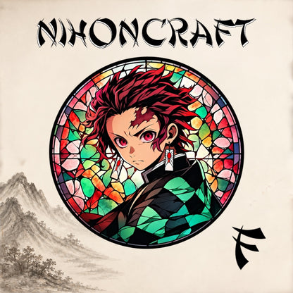 Demon Slayer Anime-Schlüsselanhänger mit Tanjiro Kamado und buntem Buntglas-Motiv