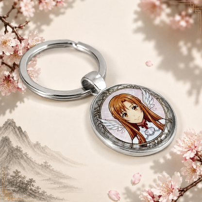 Sword Art Online Anime-Schlüsselanhänger mit rundem Motiv und silbernem Metallanhänger