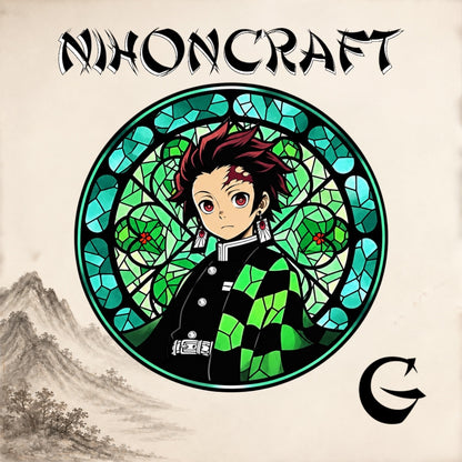 Demon Slayer Anime-Schlüsselanhänger mit Tanjiro Kamado und buntem Buntglas-Motiv