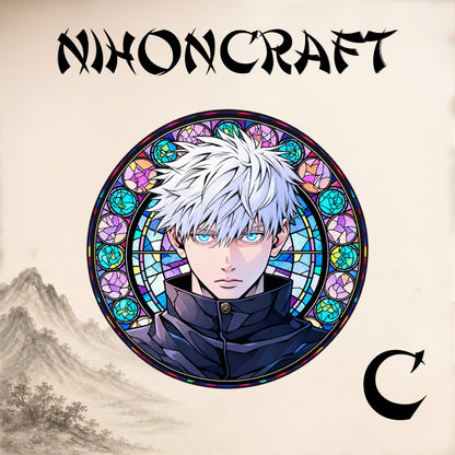 Jujutsu Kaisen Anime-Schlüsselanhänger mit Satoru Gojo und buntem Buntglas-Motiv