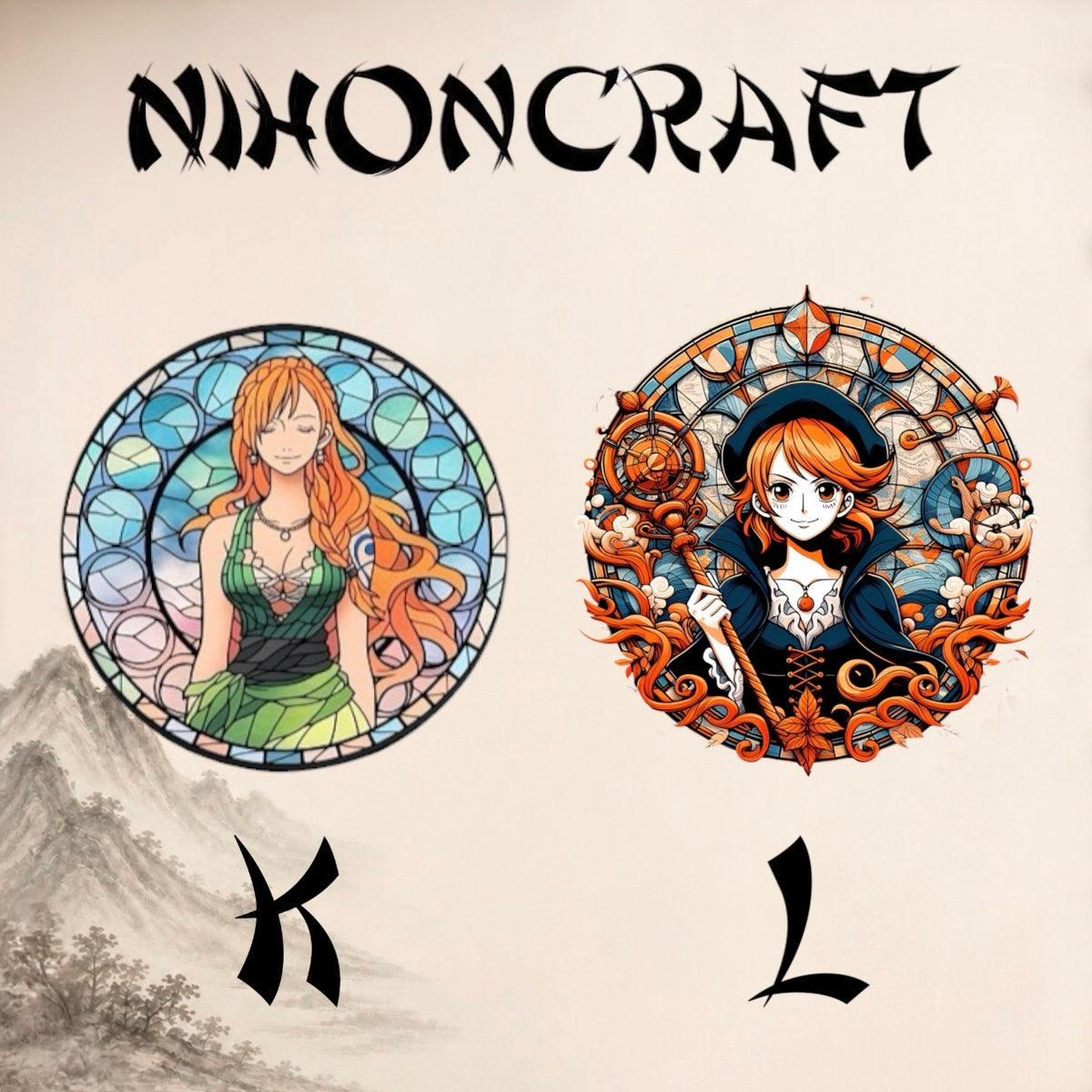 One Piece Anime-Schlüsselanhänger mit Nami und buntem Buntglas-Motiv