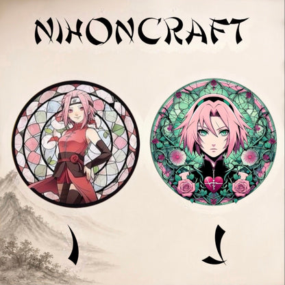 Naruto Anime-Schlüsselanhänger mit Sakura Haruno und buntem Buntglas-Motiv