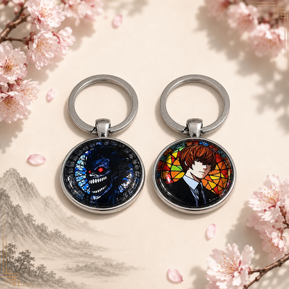 Death Note Anime-Schlüsselanhänger mit rundem Motiv und silbernem Metallanhänger