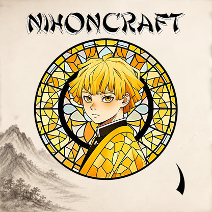 Demon Slayer Anime-Schlüsselanhänger mit Zenitsu Agatsuma und buntem Buntglas-Motiv