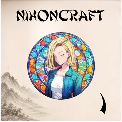 Dragon Ball Anime-Schlüsselanhänger mit Android 18 und buntem Buntglas-Motiv
