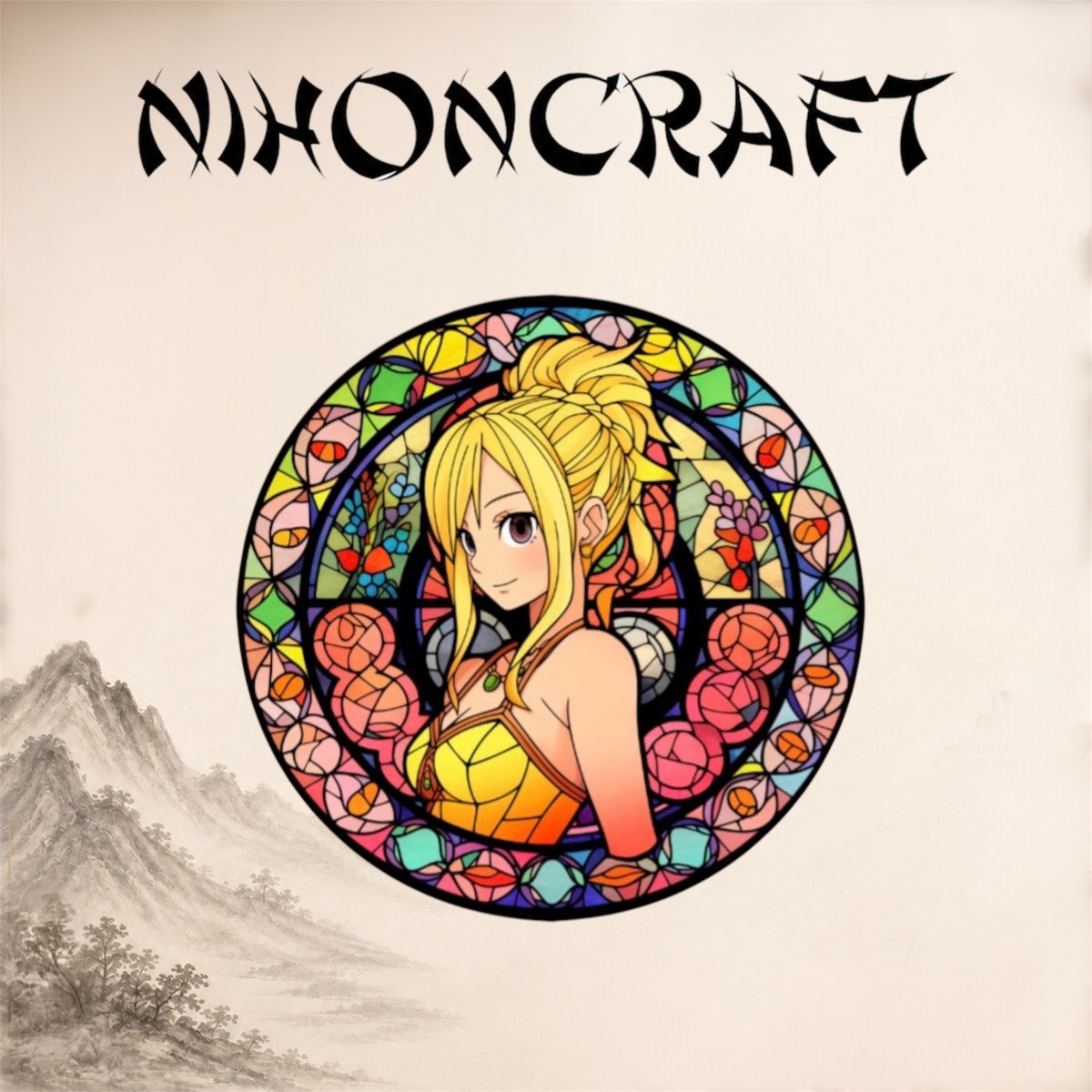 Fairy Tail Anime-Schlüsselanhänger mit Lucy Heartfilia und buntem Buntglas-Motiv 