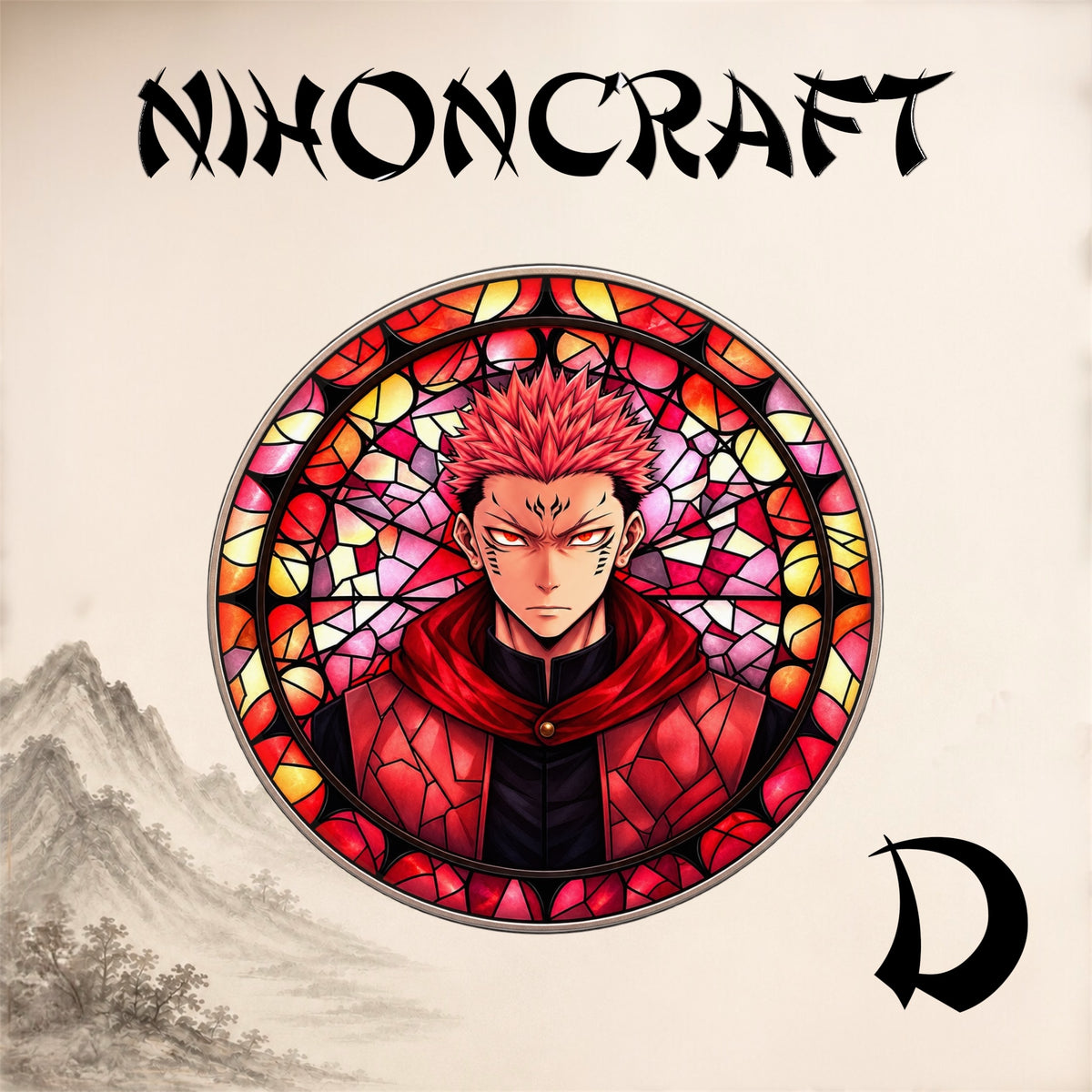 Jujutsu Kaisen Anime-Schlüsselanhänger mit Ryomen Sukuna und buntem Buntglas-Motiv