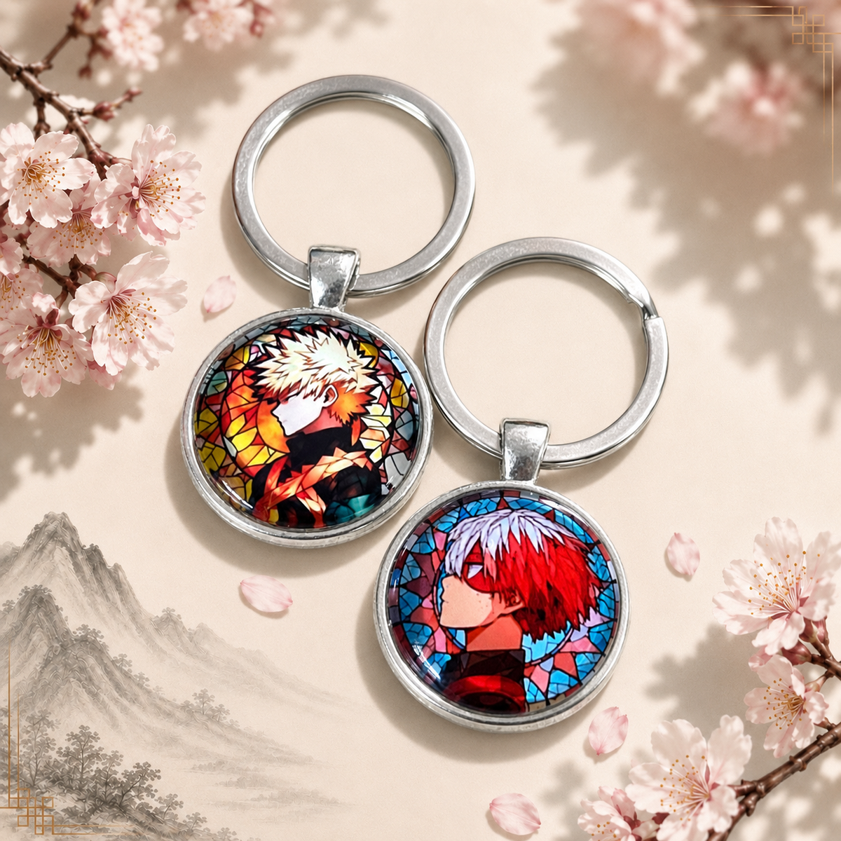 My Hero Academia Anime-Schlüsselanhänger mit rundem Motiv und silbernem Metallanhänger
