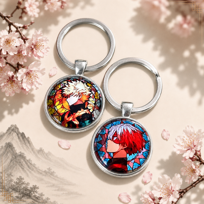 My Hero Academia Anime-Schlüsselanhänger mit rundem Motiv und silbernem Metallanhänger