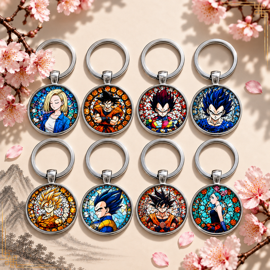 Dragon Ball Anime-Schlüsselanhänger mit rundem Motiv und silbernem Metallanhänger