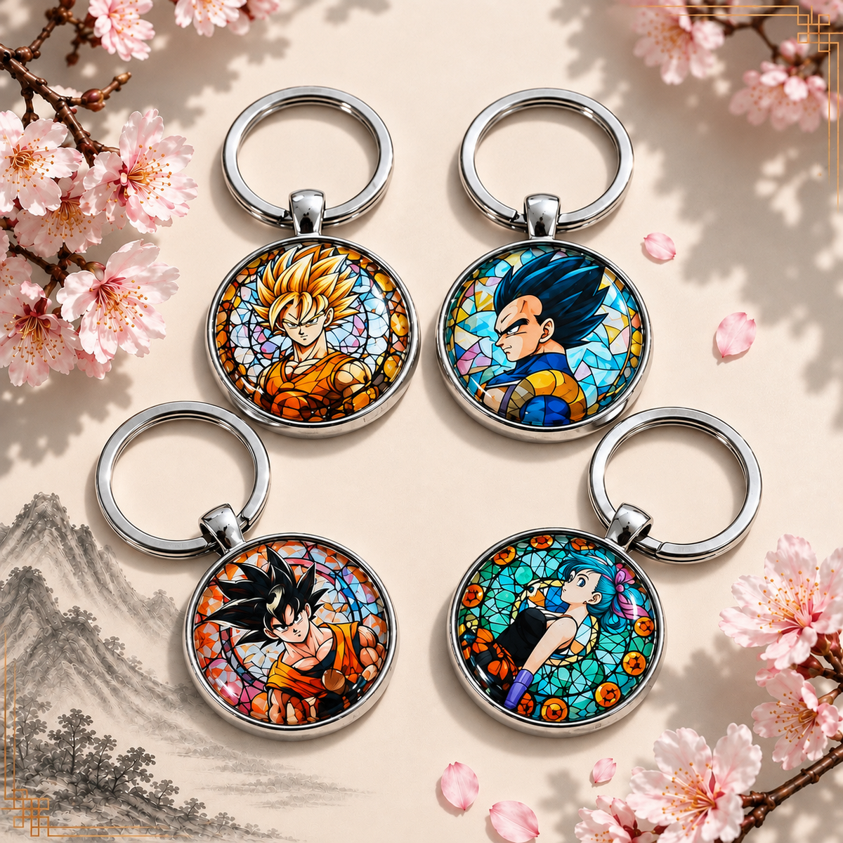 Dragon Ball Anime-Schlüsselanhänger mit rundem Motiv und silbernem Metallanhänger