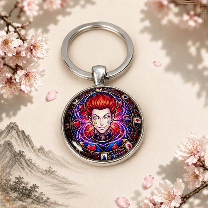 Hunter x Hunter Anime-Schlüsselanhänger mit rundem Motiv und silbernem Metallanhänger