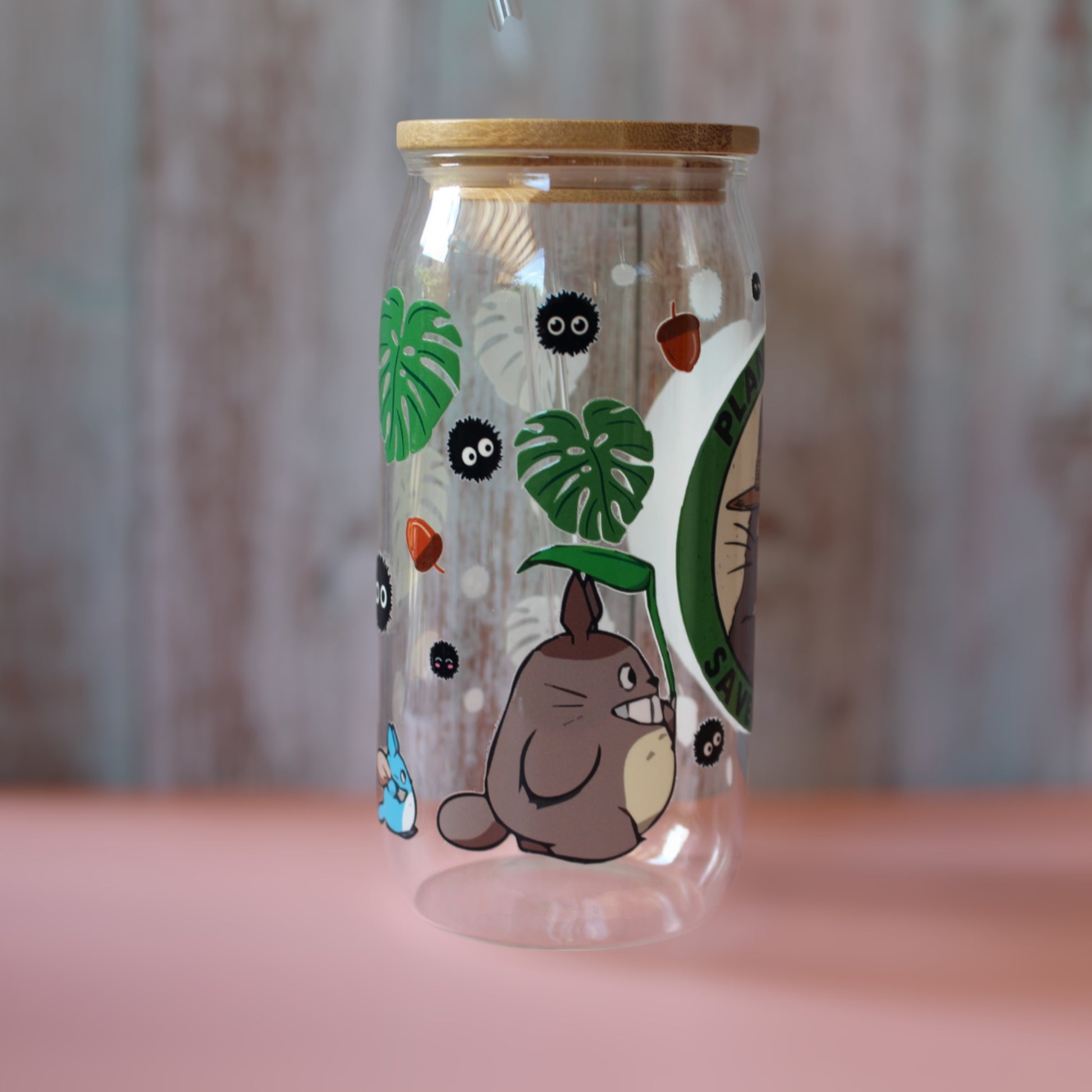 Trinkglas mit Bambus Deckel und Glasstrohhalm | Anime Trinkglas | Totoro  Glas | Mein Nachbar Totoro | Ghibli | Trinkbecher | 560ml | 18 uz