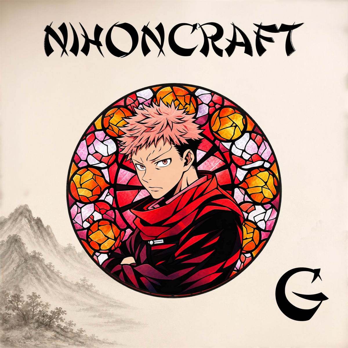 Jujutsu Kaisen Anime-Schlüsselanhänger mit Yuji Itadori und buntem Buntglas-Motiv