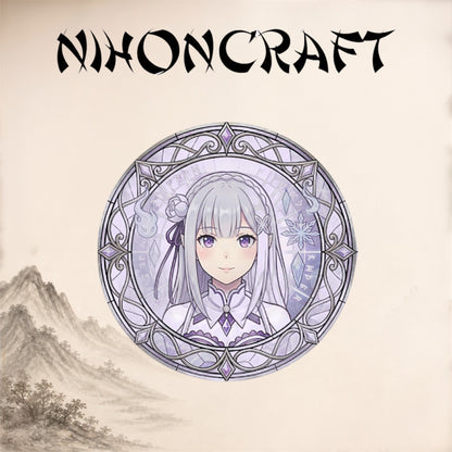 Re:Zero Anime-Schlüsselanhänger mit Emilia und buntem Buntglas-Motiv