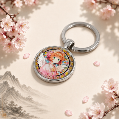 Card Captor Sakura Anime-Schlüsselanhänger mit rundem Motiv und silbernem Metallanhänger
