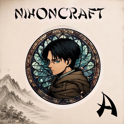 Attack on Titan Anime-Schlüsselanhänger mit Levi Ackerman und buntem Buntglas-Motiv