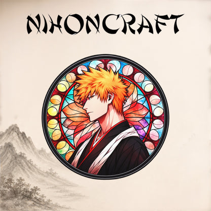 Bleach Anime-Schlüsselanhänger mit Ichigo Kurosaki und buntem Buntglas-Motiv
