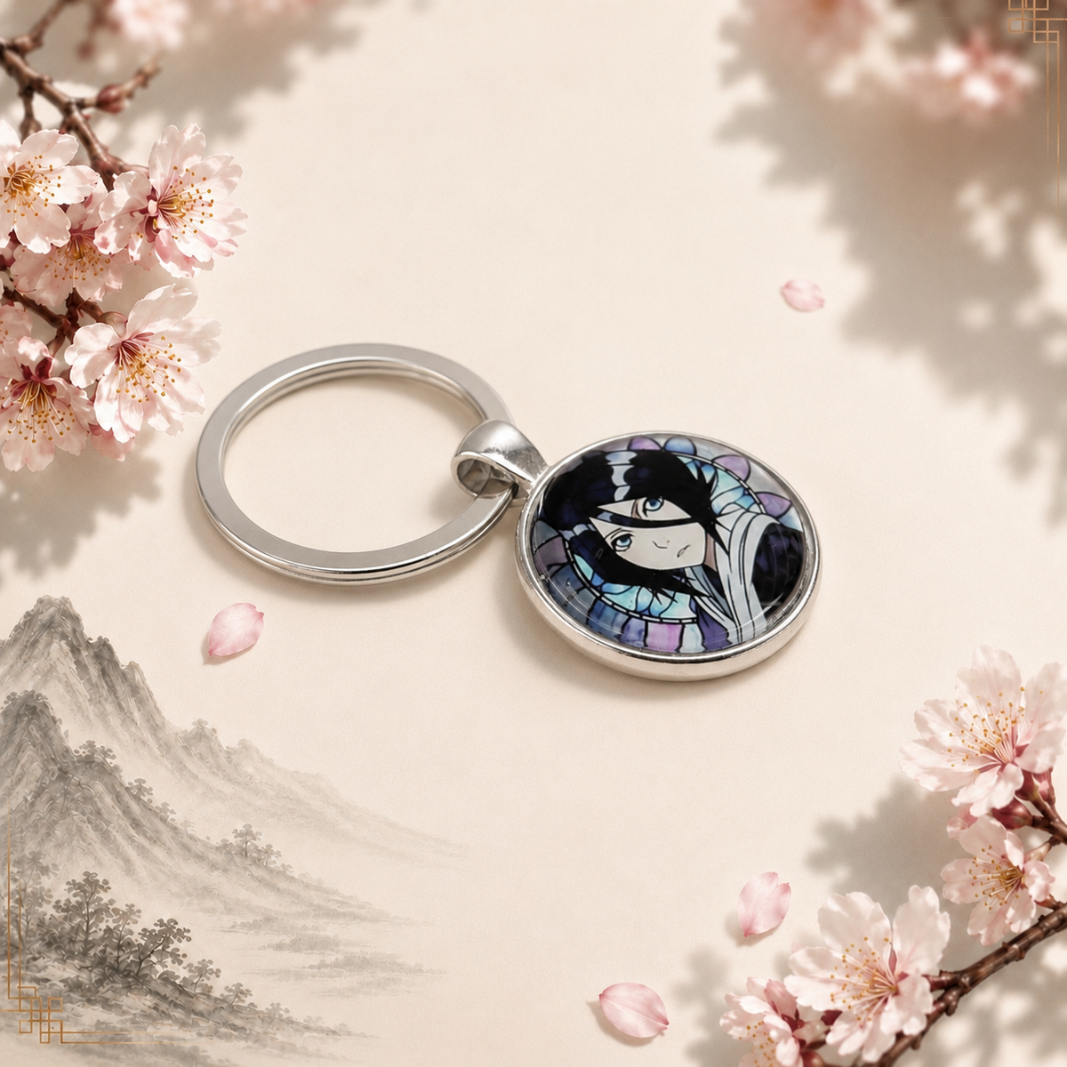 Rukia Kuchiki Anime-Schlüsselanhänger mit rundem Motiv und silbernem Metallanhänger