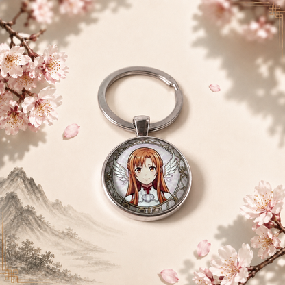 Sword Art Online Anime-Schlüsselanhänger mit rundem Motiv und silbernem Metallanhänger