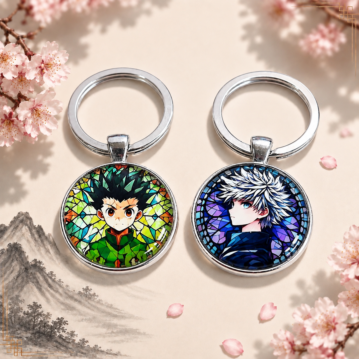 Hunter x Hunter Anime-Schlüsselanhänger mit rundem Motiv und silbernem Metallanhänger