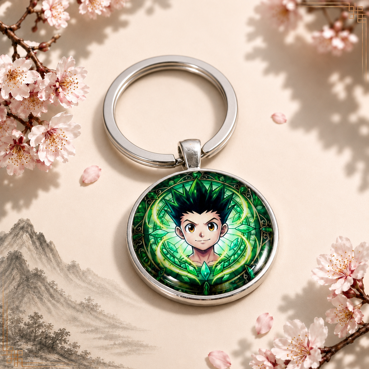 Hunter x Hunter Anime-Schlüsselanhänger mit rundem Motiv und silbernem Metallanhänger