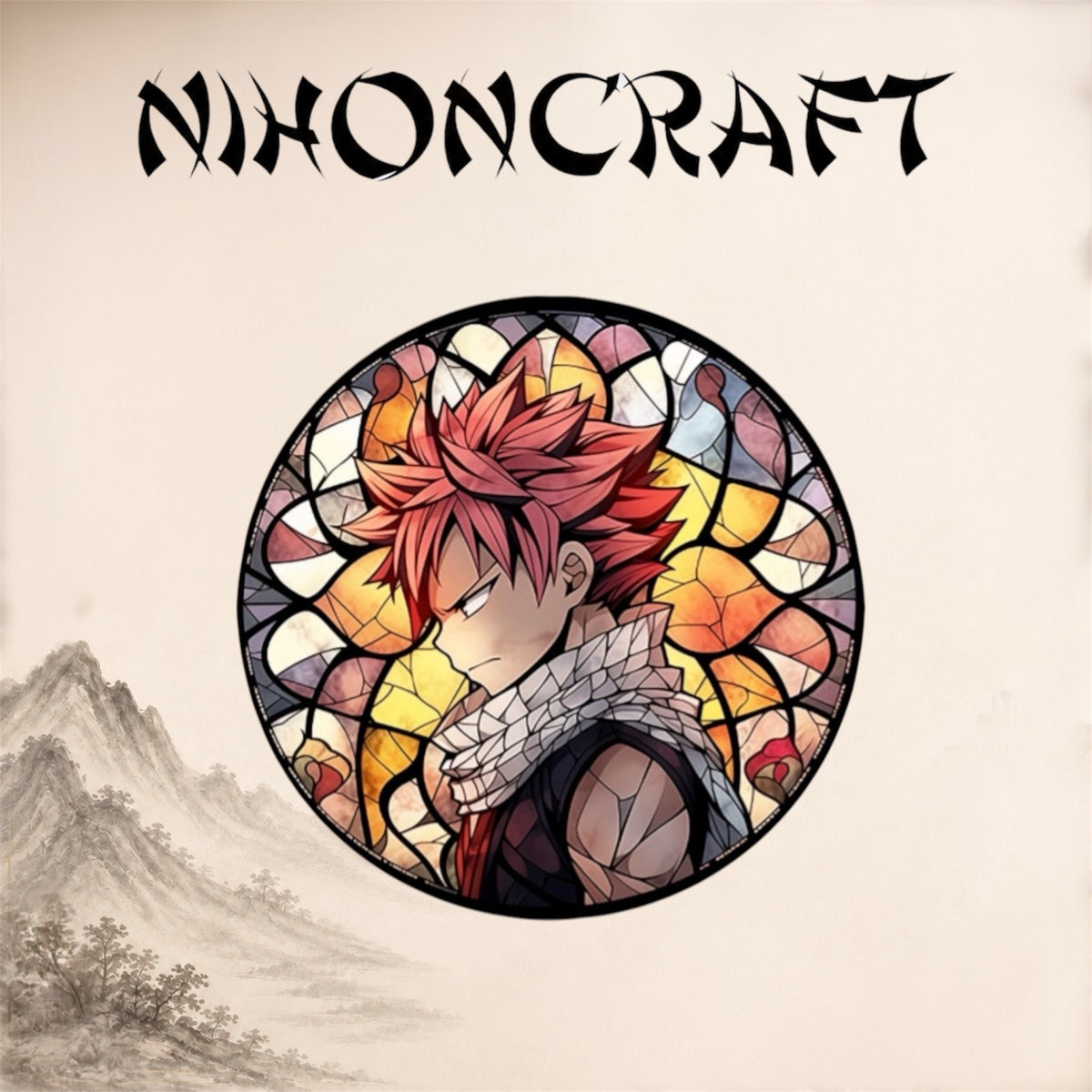 Fairy Tail Anime-Schlüsselanhänger mit Natsu Dragneel und buntem Buntglas-Motiv