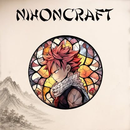 Fairy Tail Anime-Schlüsselanhänger mit Natsu Dragneel und buntem Buntglas-Motiv