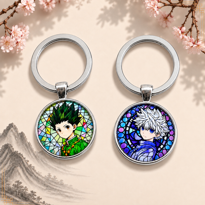 Hunter x Hunter Anime-Schlüsselanhänger mit rundem Motiv und silbernem Metallanhänger