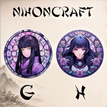 Naruto Anime-Schlüsselanhänger mit Hinata Hyuga und buntem Buntglas-Motiv