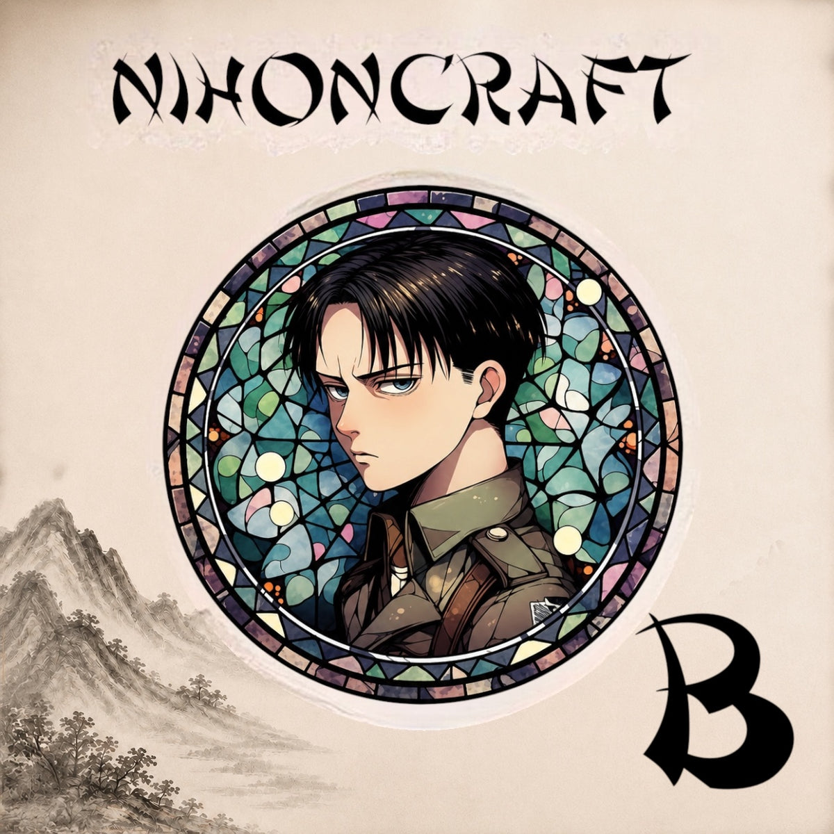 Attack on Titan Anime-Schlüsselanhänger mit Levi Ackerman und buntem Buntglas-Motiv
