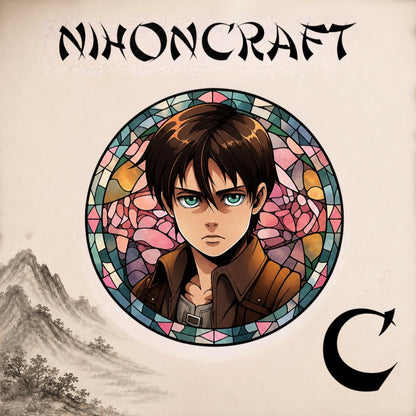 Attack on Titan Anime-Schlüsselanhänger mit Eren Jäger und buntem Buntglas-Motiv