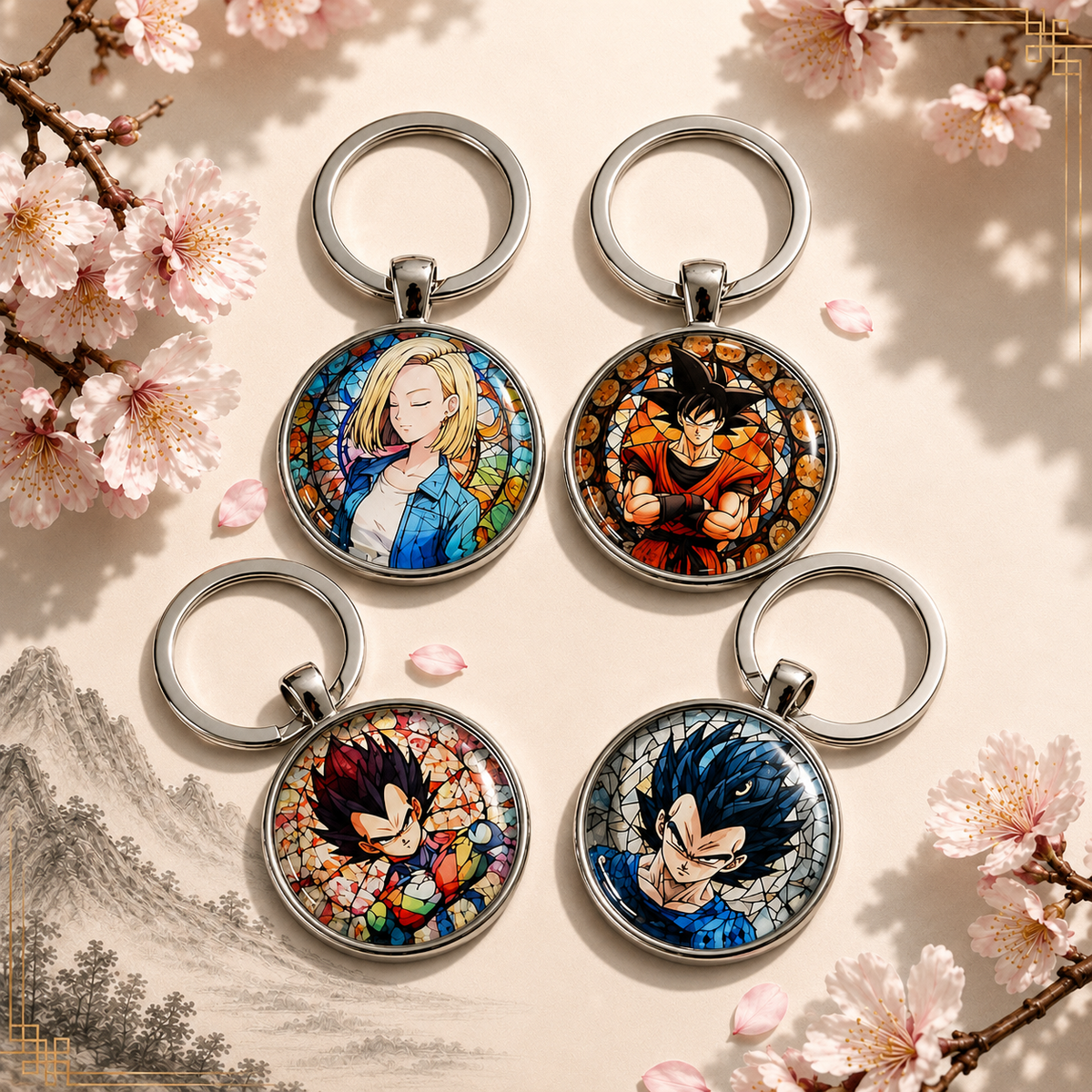 Dragon Ball Anime-Schlüsselanhänger mit rundem Motiv und silbernem Metallanhänger