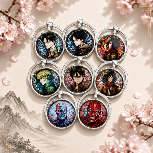 Attack on Titan Anime-Schlüsselanhänger mit rundem Motiv und silbernem Metallanhänger