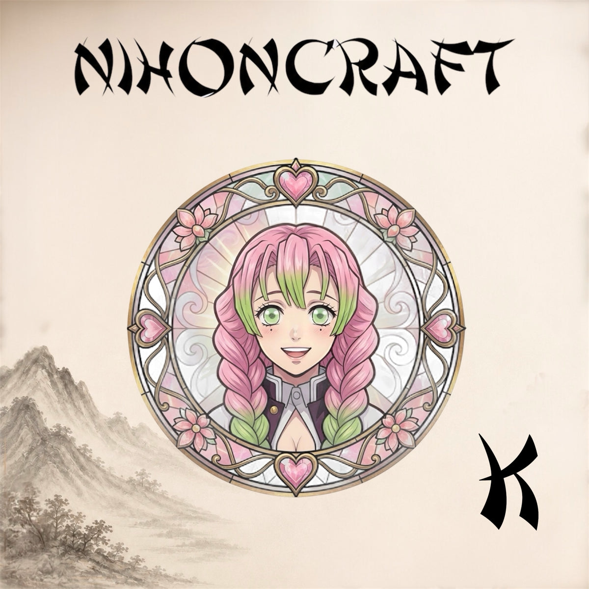 Demon Slayer Anime-Schlüsselanhänger mit Mitsuri Kanroji und buntem Buntglas-Motiv