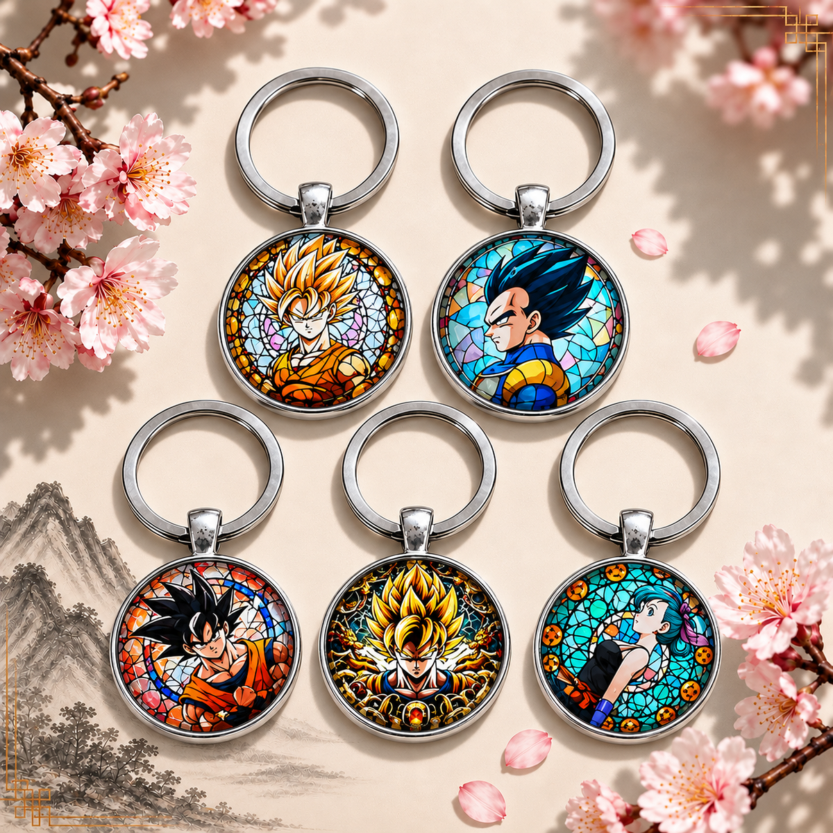 Dragon Ball Anime-Schlüsselanhänger mit rundem Motiv und silbernem Metallanhänger