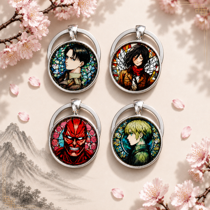 Attack on Titan Anime-Schlüsselanhänger mit rundem Motiv und silbernem Metallanhänger