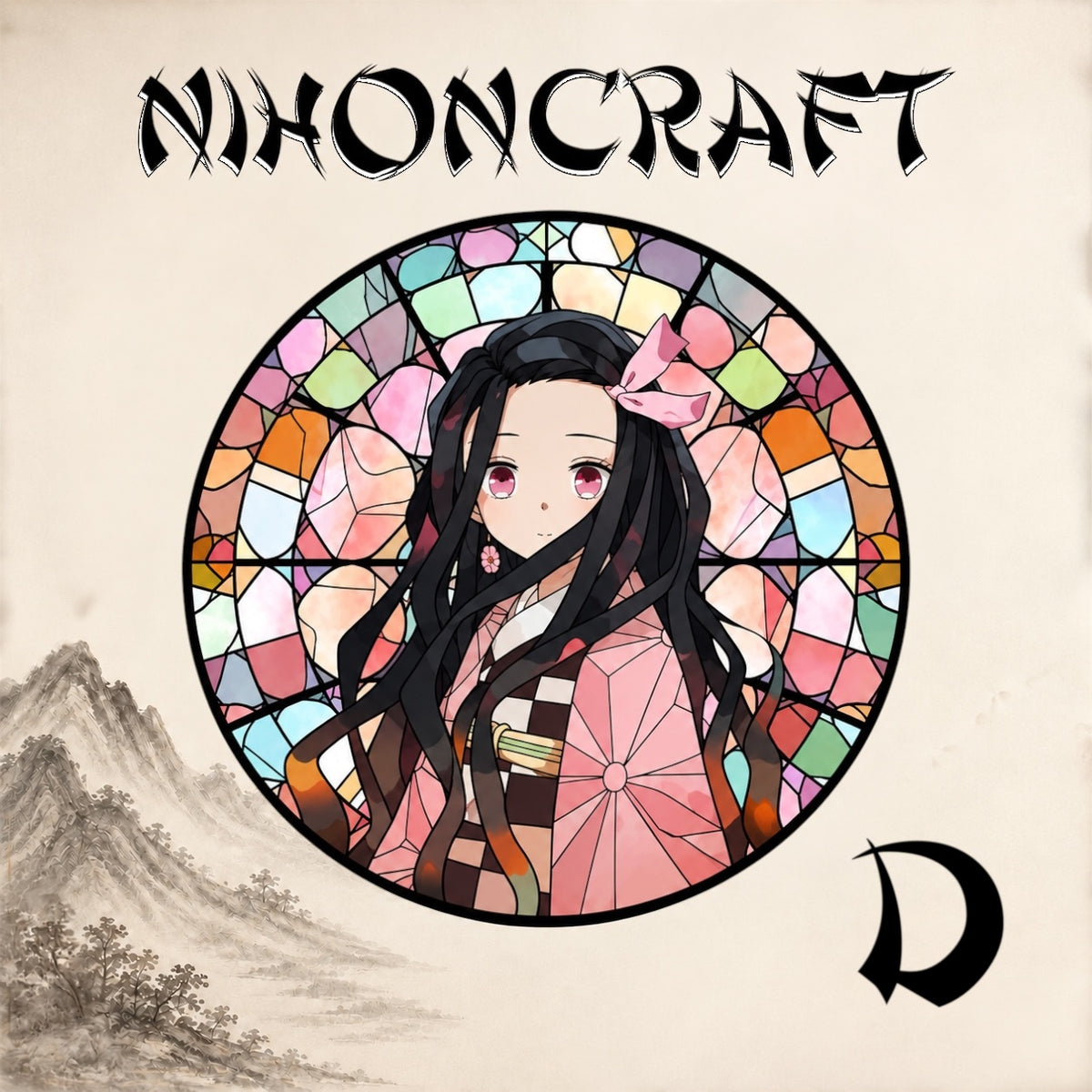 Demon Slayer Anime-Schlüsselanhänger mit Nezuko Kamado und buntem Buntglas-Motiv