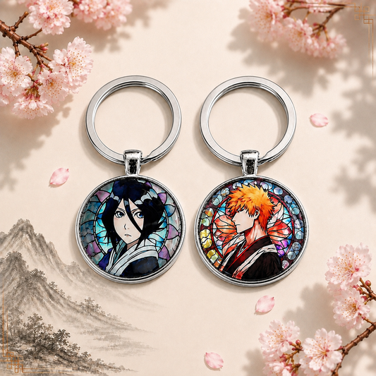 Bleach Anime-Schlüsselanhänger mit rundem Motiv und silbernem Metallanhänger