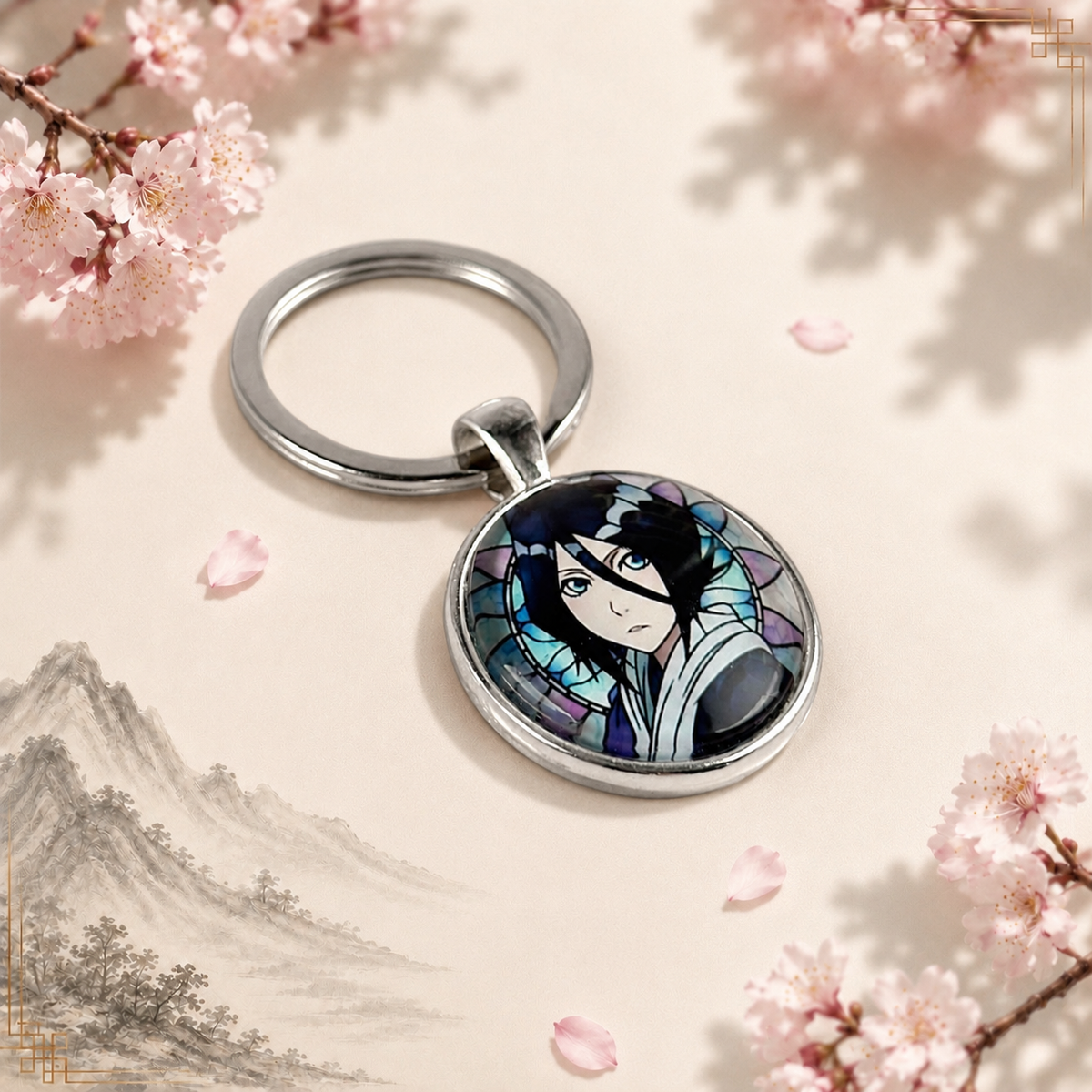 Rukia Kuchiki Anime-Schlüsselanhänger mit rundem Motiv und silbernem Metallanhänger