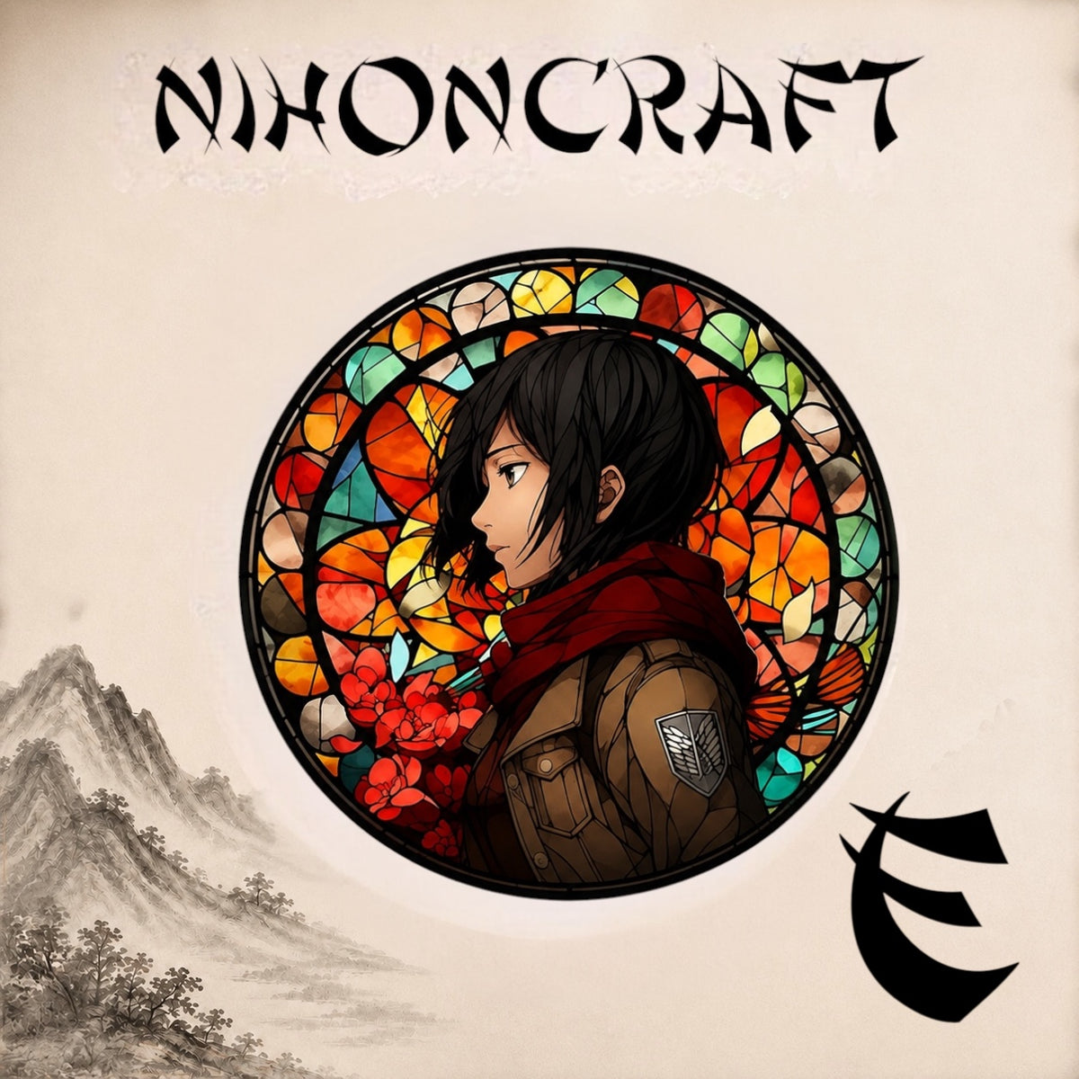 Attack on Titan Anime-Schlüsselanhänger mit Mikasa Ackerman und buntem Buntglas-Motiv