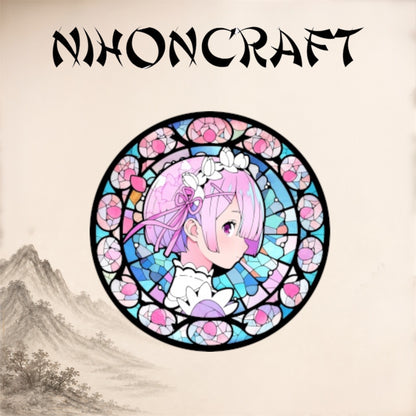 Re:Zero Anime-Schlüsselanhänger mit Ram und buntem Buntglas-Motiv