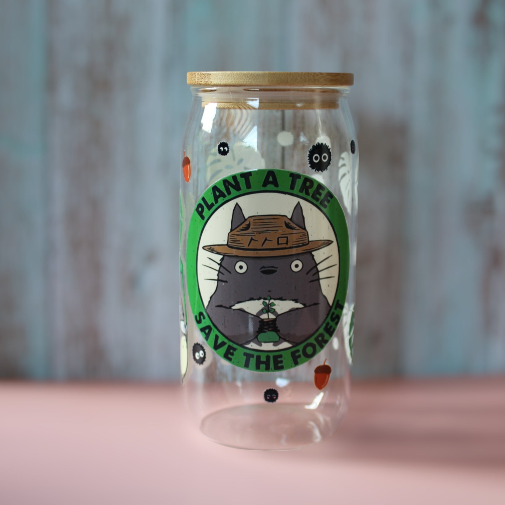 Trinkglas mit Bambus Deckel und Glasstrohhalm | Anime Trinkglas | Totoro  Glas | Mein Nachbar Totoro | Ghibli | Trinkbecher | 560ml | 18 uz