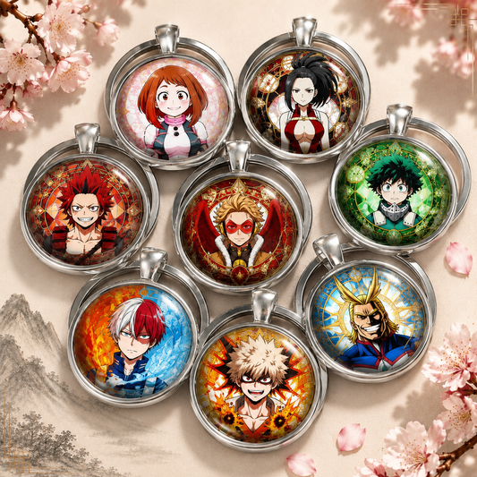 My Hero Academia Anime-Schlüsselanhänger mit rundem Motiv und silbernem Metallanhänger