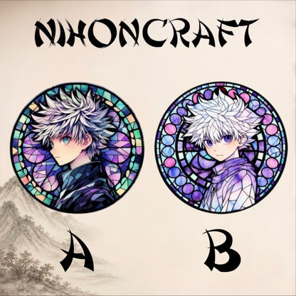 Hunter x Hunter Anime-Schlüsselanhänger mit Killua Zoldyck und buntem Buntglas-Motiv