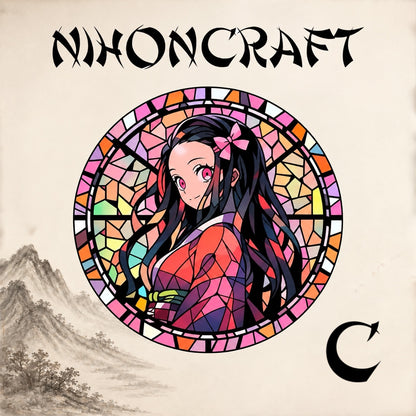 Demon Slayer Anime-Schlüsselanhänger mit Nezuko Kamado und buntem Buntglas-Motiv