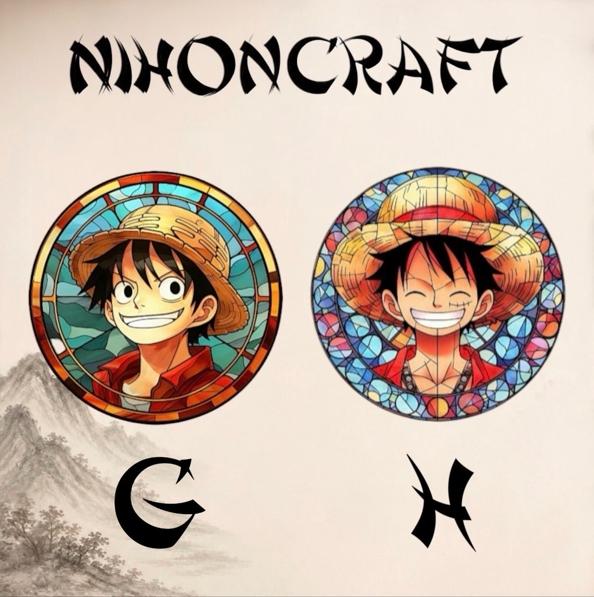 One Piece Anime-Schlüsselanhänger mit Monkey D. Ruffy und buntem Buntglas-Motiv