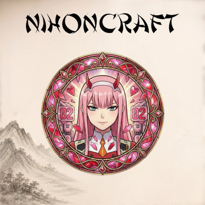 Darling in the Franxx Anime-Schlüsselanhänger mit Zero Two und buntem Buntglas-Motiv