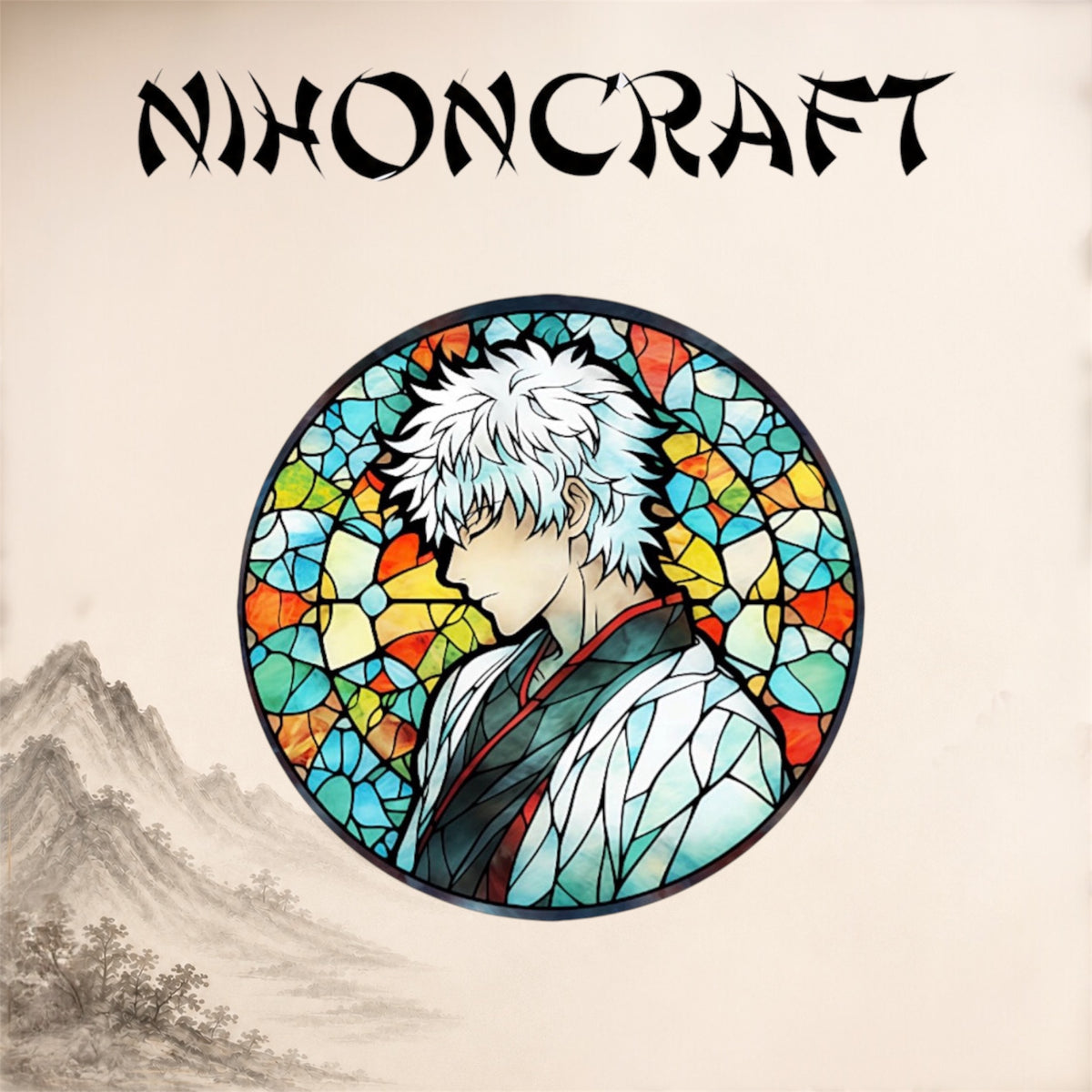 Gintama Anime-Schlüsselanhänger mit Gintoki Sakata und buntem Buntglas-Motiv